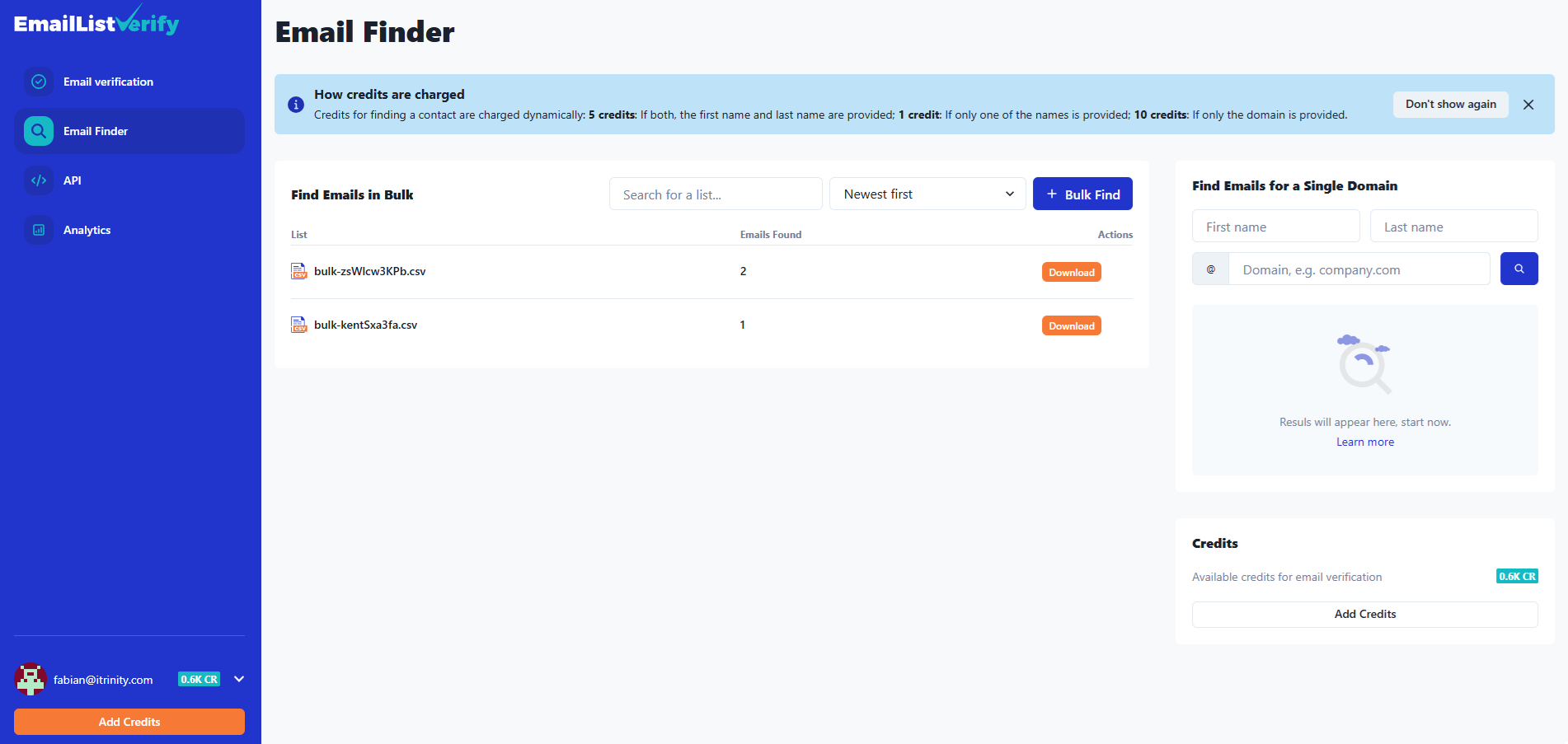 screenshot of Email List Verify